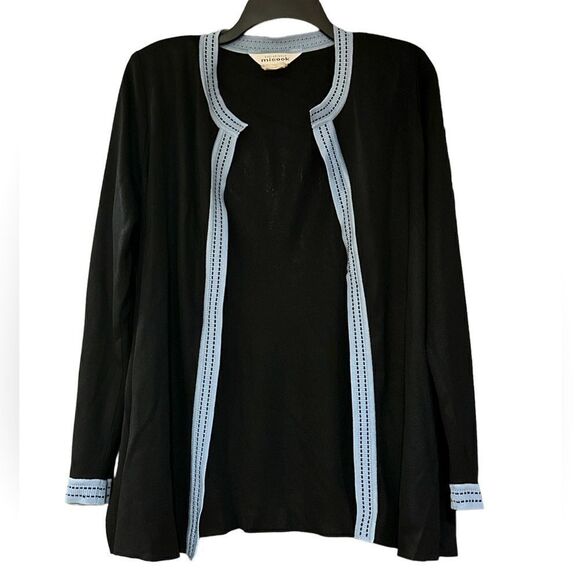 Exclusively Misook vintage open front cardigan black light blue L - Picture 1 of 7